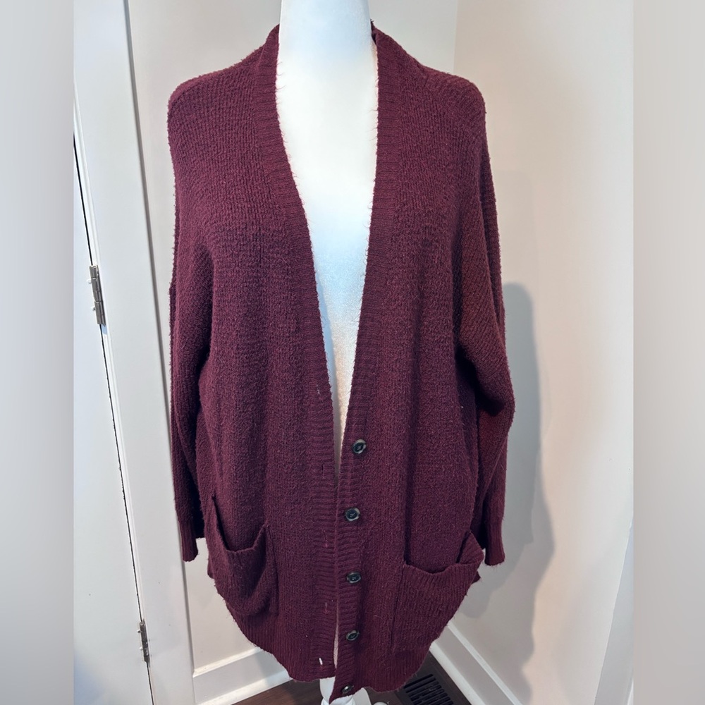 American Eagle Maroon Oversized Button Front Cardigan L/XL